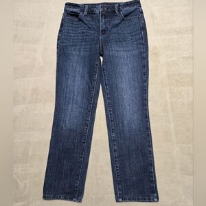 Talbots Dark Blue Straight Leg Jeans Womens Sz 4P(28) Florence Wash Blue Denim